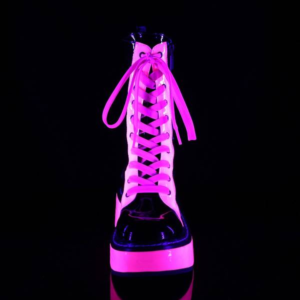 Demonia Women's Emily-350 Platform Mid Calf Boots - Black UV Neon Pink D3540-12US Clearance
